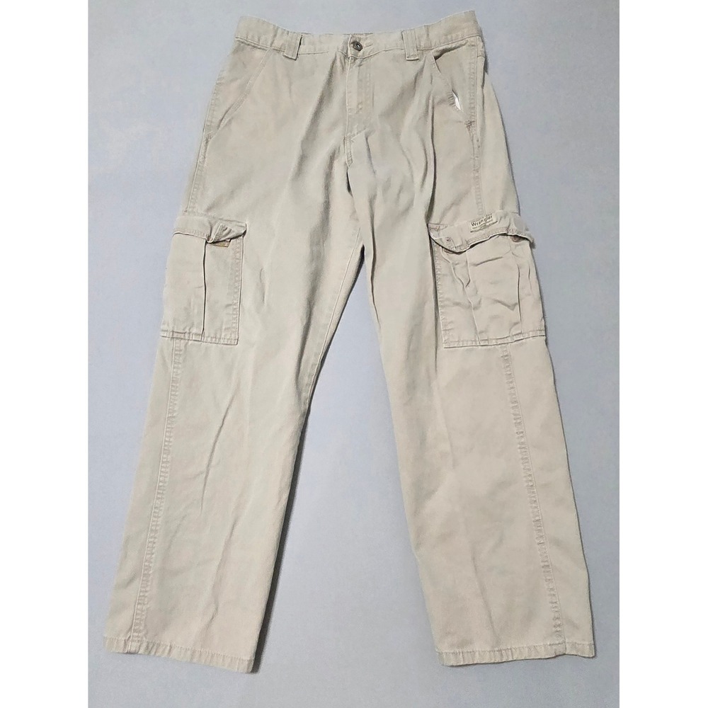 Wrangler Cargo Pants Mens 32x30 Khaki Cotton Straight Leg Utility Workwear